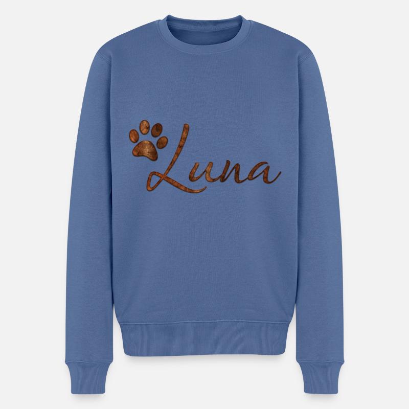 Luna Name Hund Katze Felldesign mit Pfote - Männer Premium Bio Pullover - Taubenblau