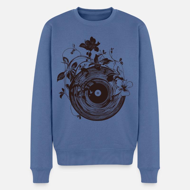 Vintage Schallplatte- Vinyl Pflanzen - Männer Premium Bio Pullover - Taubenblau