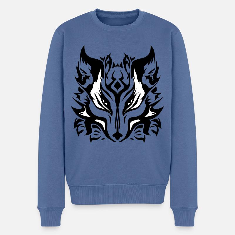 Wolf / Fox Face - Männer Premium Bio Pullover - Taubenblau