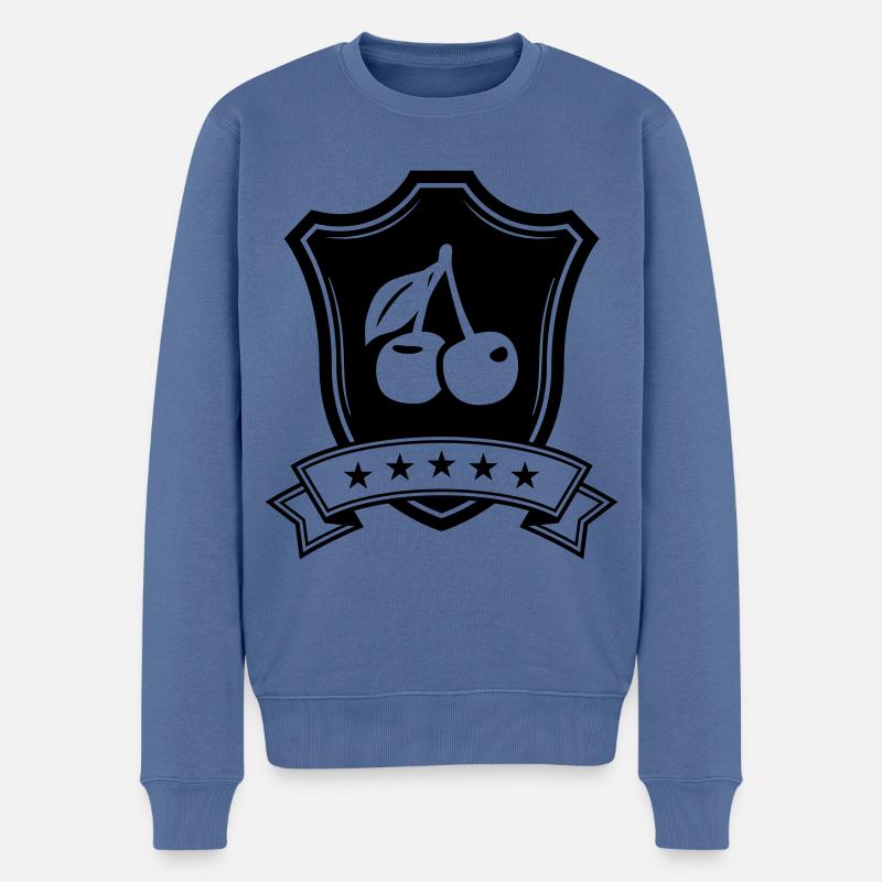 Kirschen schild - Männer Premium Bio Pullover - Taubenblau