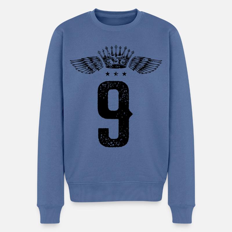 9 Couronne numérique - Pull Premium bio Homme - bleu pigeon