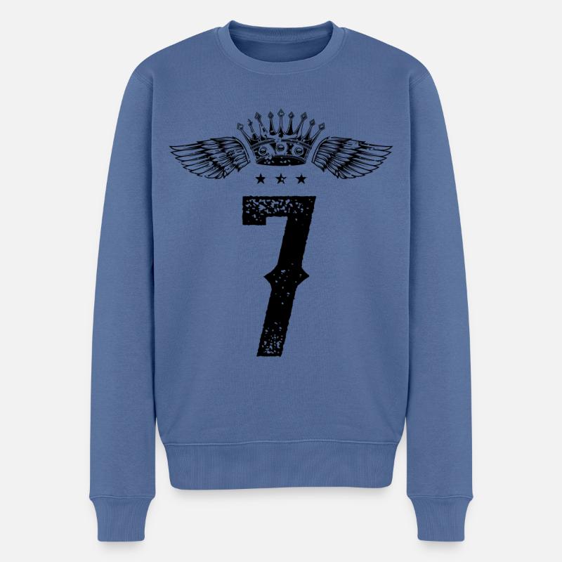 7 Zahl Krone - Männer Premium Bio Pullover - Taubenblau