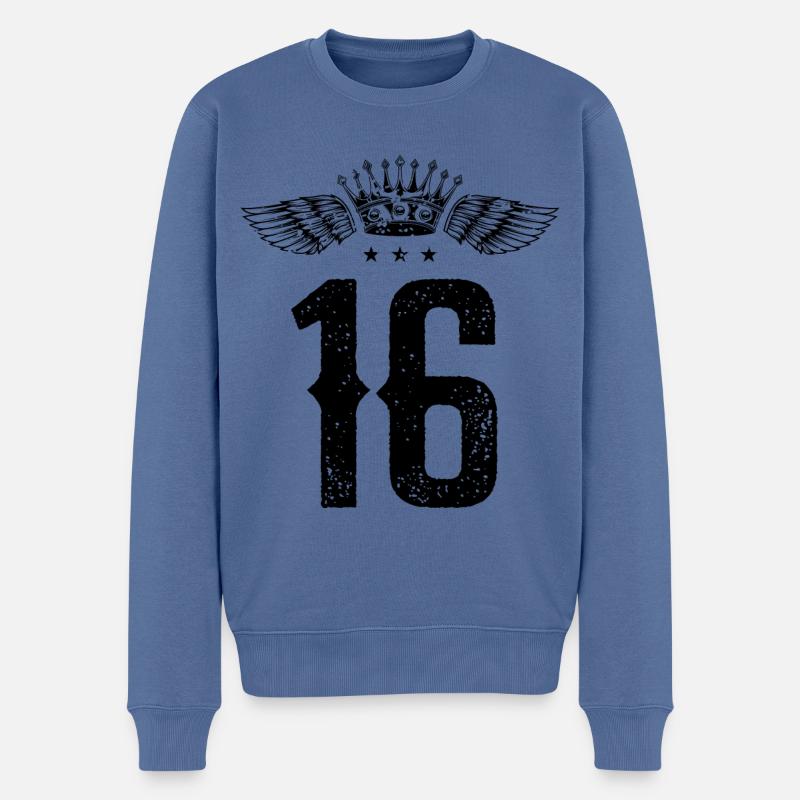 16 Couronne numérique - Pull Premium bio Homme - bleu pigeon