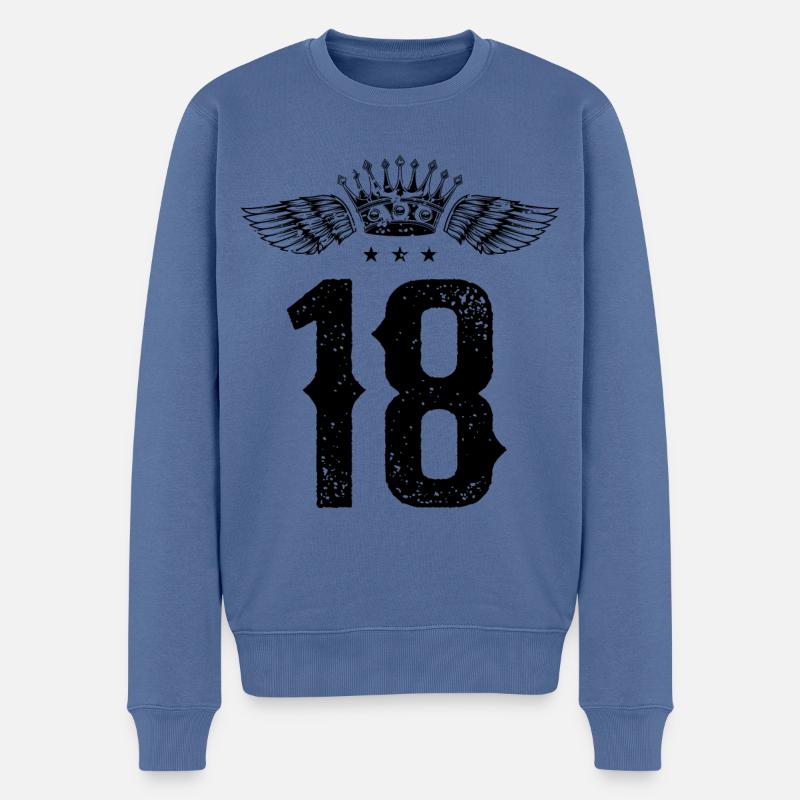 18 Zahl Krone - Männer Premium Bio Pullover - Taubenblau