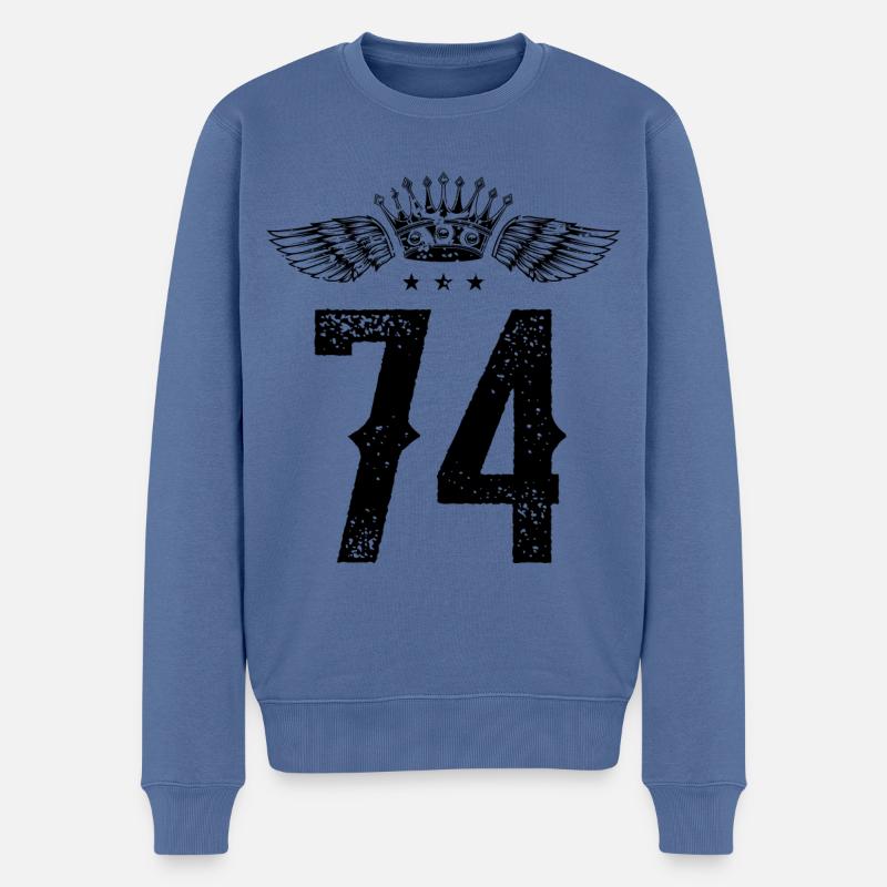 74 Zahl Krone - Männer Premium Bio Pullover - Taubenblau