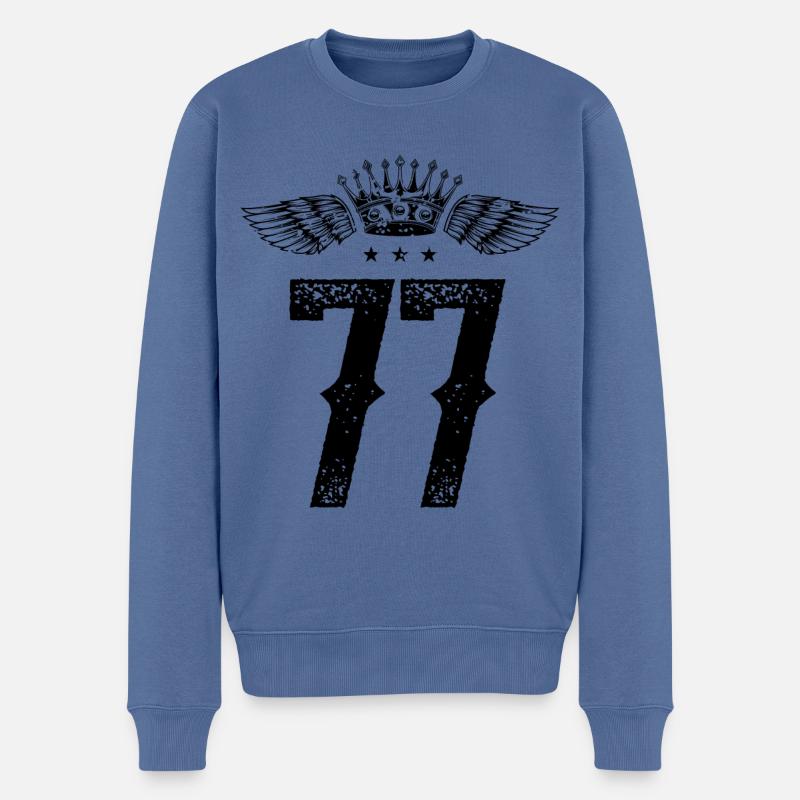 77 Zahl Krone - Männer Premium Bio Pullover - Taubenblau