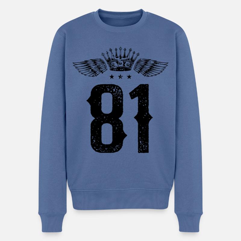 81 Zahl Krone - Männer Premium Bio Pullover - Taubenblau
