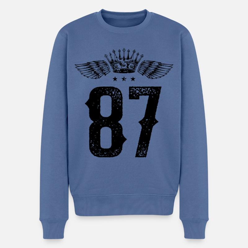 87 Zahl Krone - Männer Premium Bio Pullover - Taubenblau