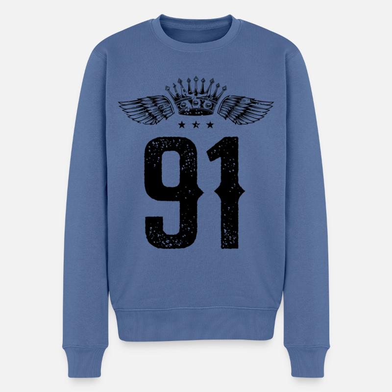 91 Zahl Krone - Männer Premium Bio Pullover - Taubenblau