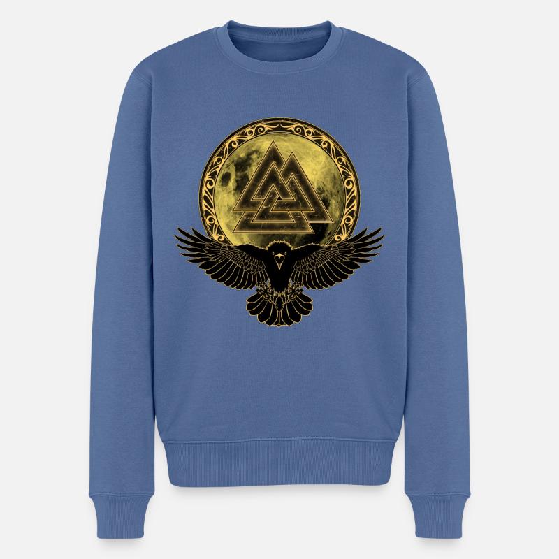 Rabe Valknut Vollmond - Männer Premium Bio Pullover - Taubenblau