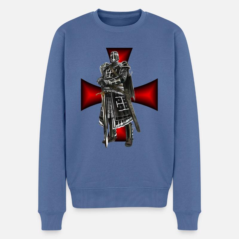Kreuzritter Mittelalter Design - Männer Premium Bio Pullover - Taubenblau