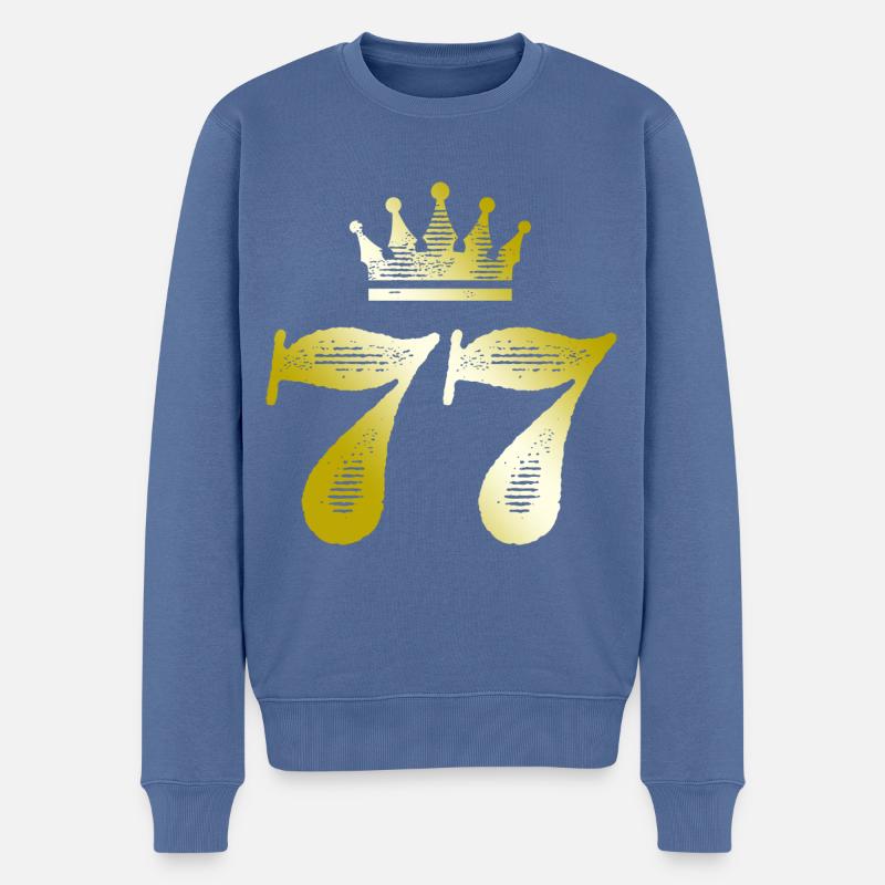 77 Zahl Krone Gold - Männer Premium Bio Pullover - Taubenblau