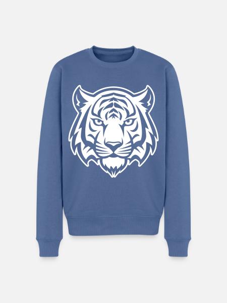 Tiger Head Silhouette - Men's Premium Organic Jumper - stone blue