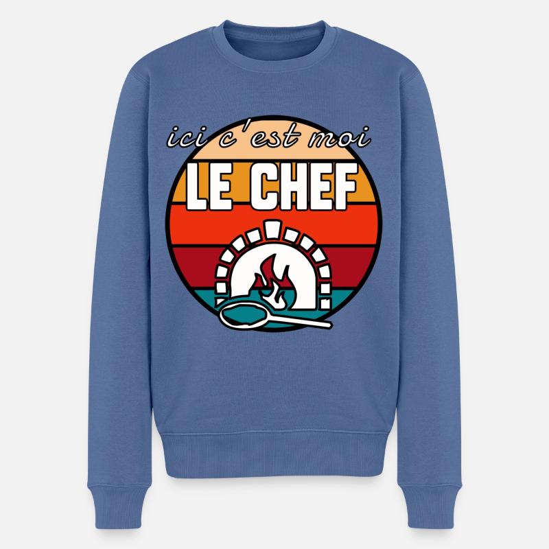 Ici c’est moi le chef - Pull Premium bio Homme - bleu pigeon