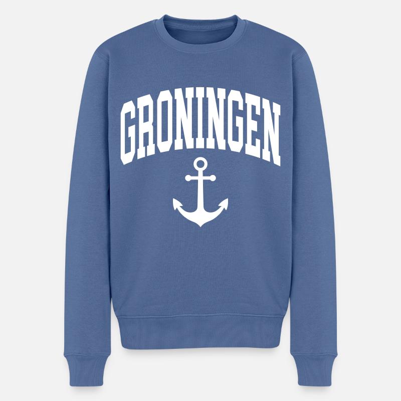 Groningen Anker - Männer Premium Bio Pullover - Taubenblau