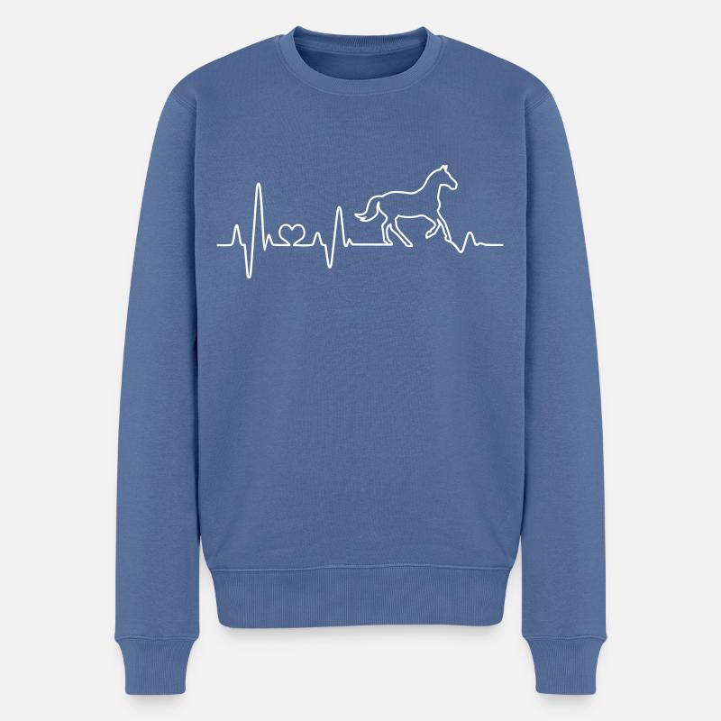 Cheval battement de coeur cavalier cavalier équitation - Pull Premium bio Homme - bleu pigeon