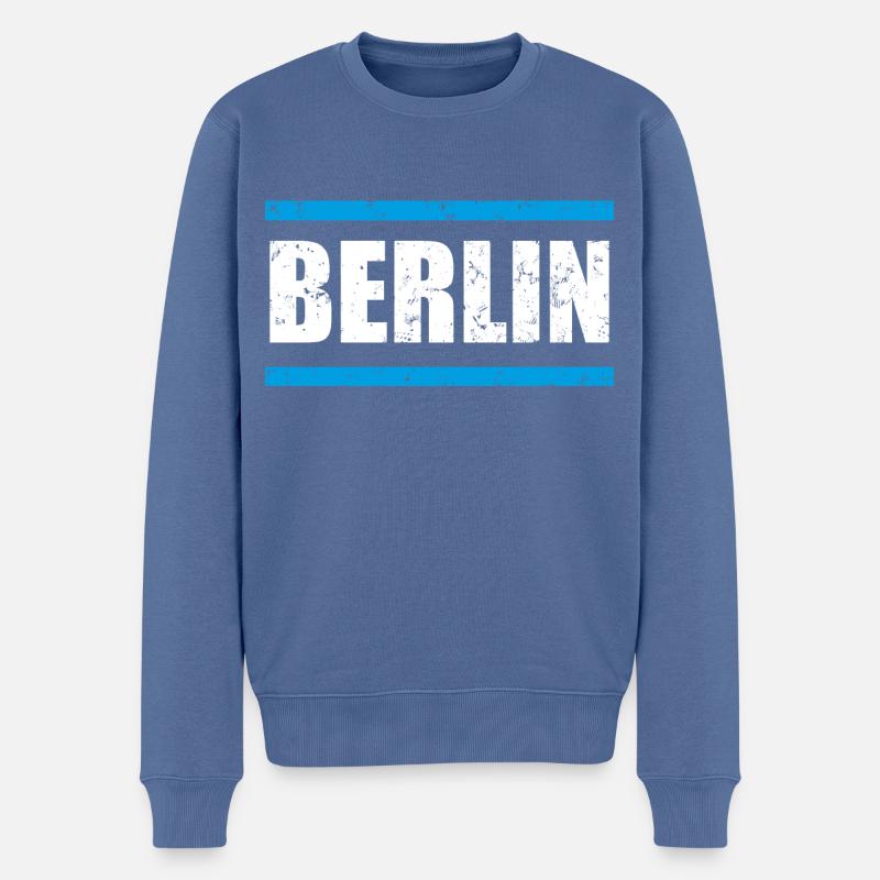 Berlin Schriftzug - Männer Premium Bio Pullover - Taubenblau