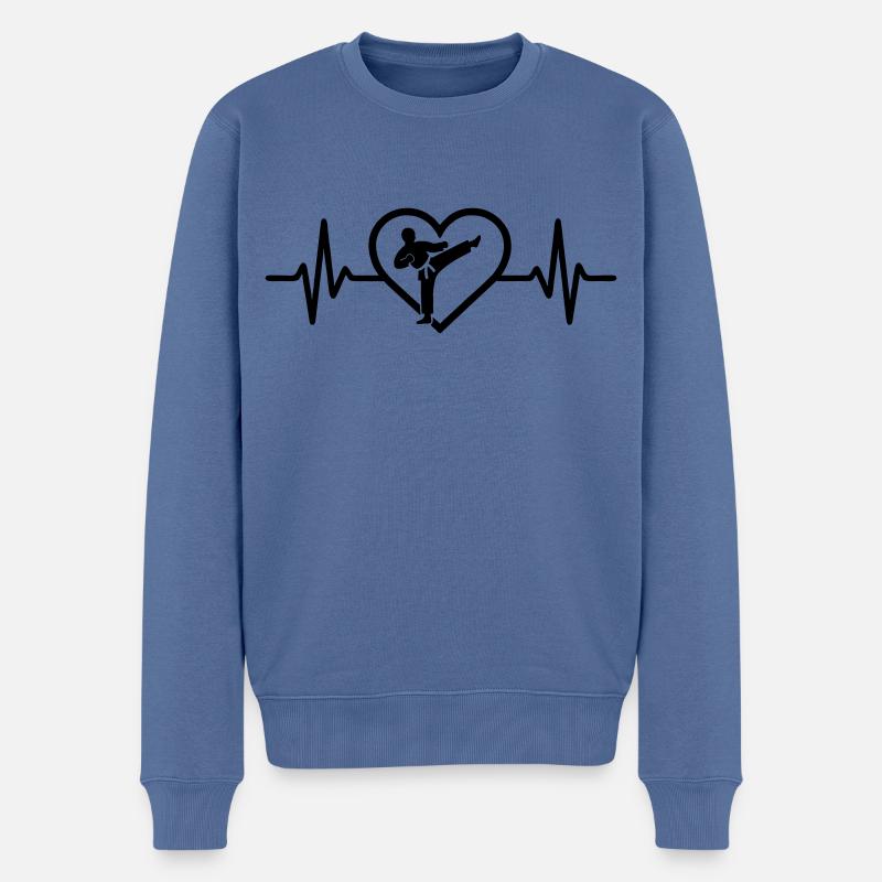 Karate Kaempfer Silhouette Herz - Männer Premium Bio Pullover - Taubenblau