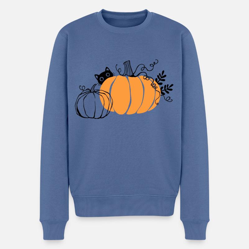 Citrouilles avec chat noir - Pull Premium bio Homme - bleu pigeon