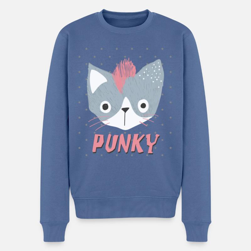 PUNCAT Punk Cat Retro Vintage - Männer Premium Bio Pullover - Taubenblau