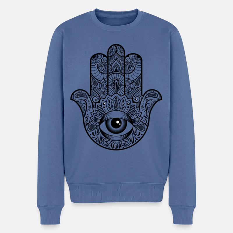Main de fatima - Pull Premium bio Homme - bleu pigeon