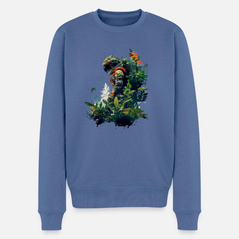 Astronaut mit Pflanzen überwuchert - Surreal - Männer Premium Bio Pullover - Taubenblau