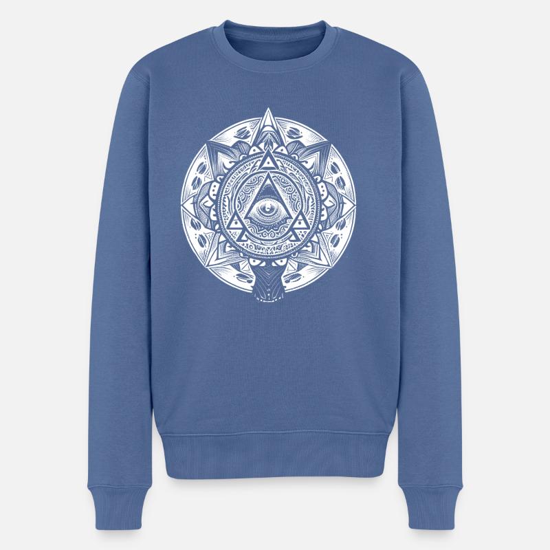 Œuvre d’art géométrique de Mandala avec pyramides - Pull Premium bio Homme - bleu pigeon