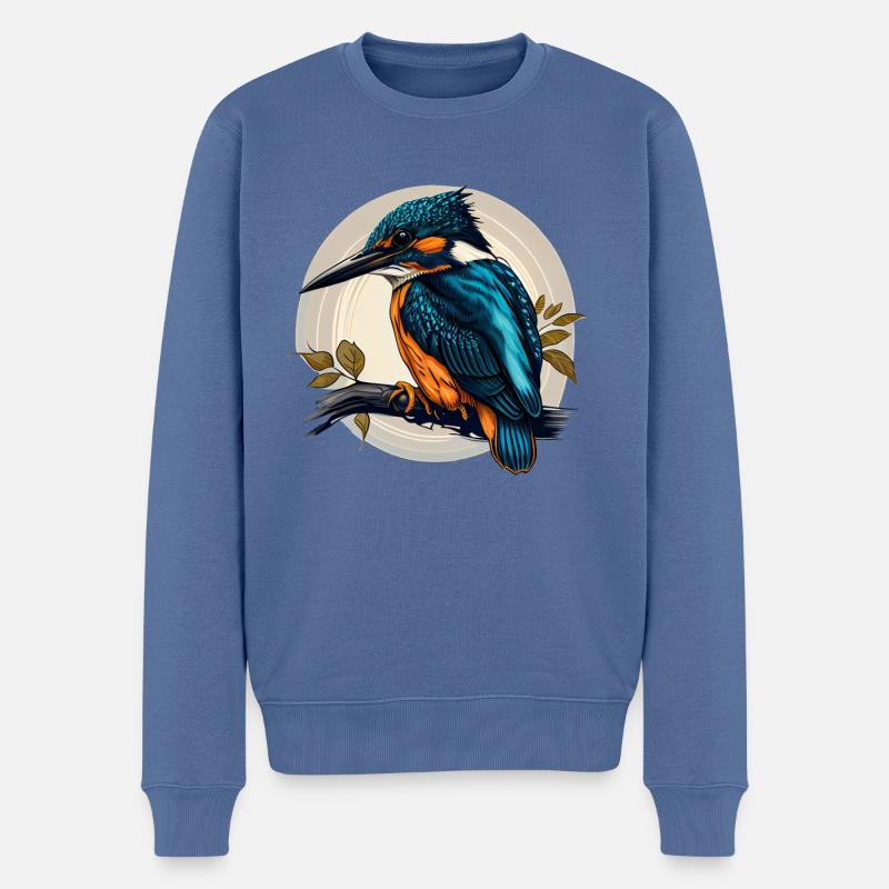 Comic / cartoon Eisvogel sitzt auf einem Ast - Männer Premium Bio Pullover - Taubenblau