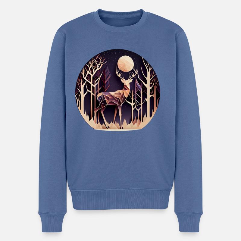 Cerf avec lune dans la forêt avec des arbres - Papercut - Pull Premium bio Homme - bleu pigeon