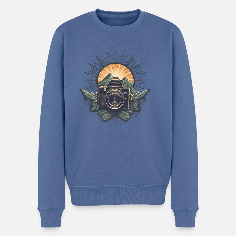 Cooles Retro Kamera Logo - Männer Premium Bio Pullover - Taubenblau