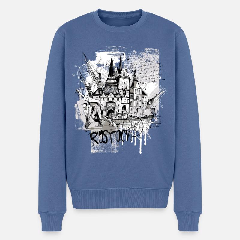 Rostock Collage - Männer Premium Bio Pullover - Taubenblau