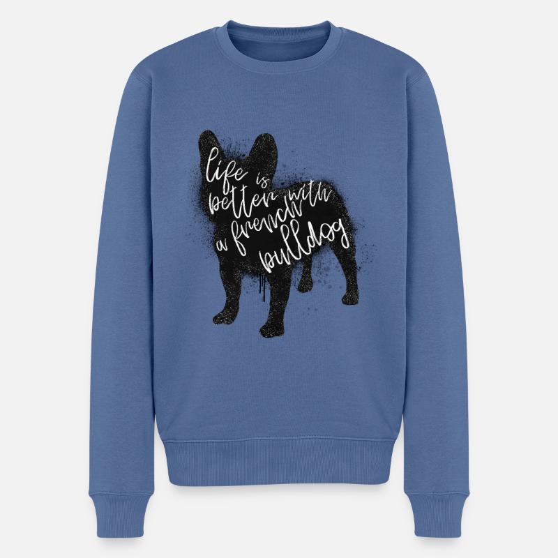 Französische Bulldogge Spruch - Männer Premium Bio Pullover - Taubenblau