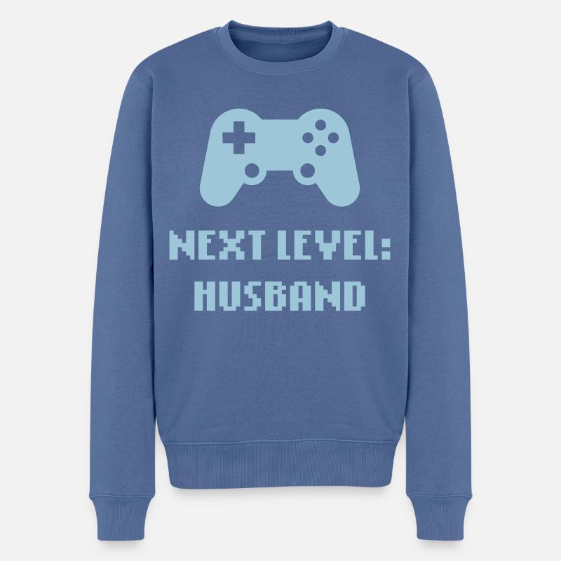 Next Level: Husband (Bräutigam / Hochzeit) - Männer Premium Bio Pullover - Taubenblau