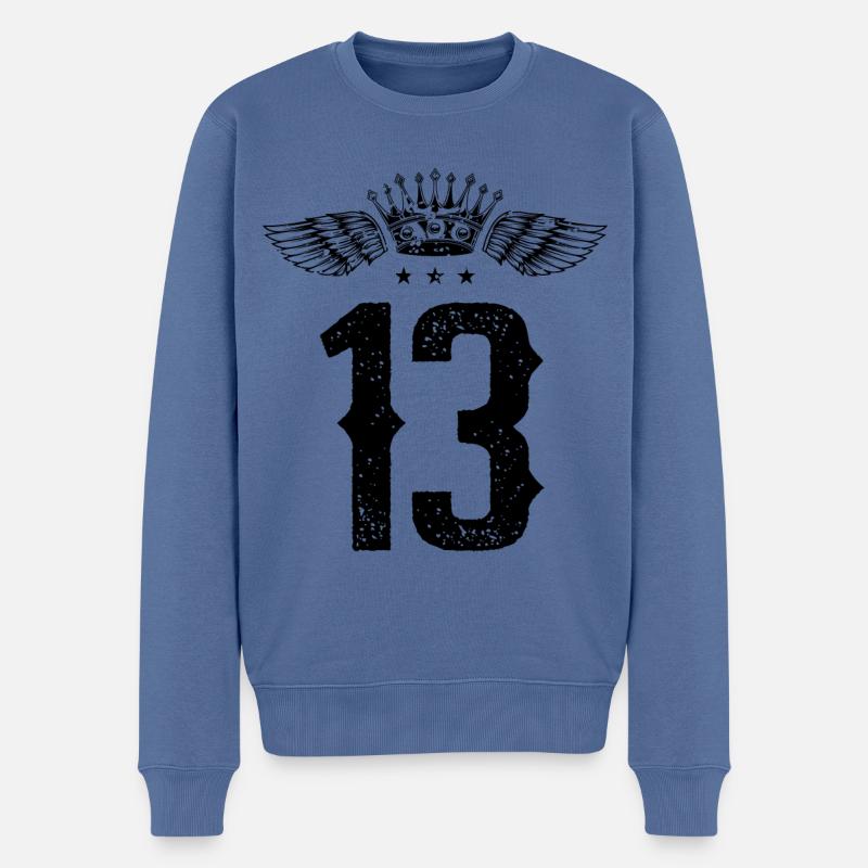 13 Couronne numérique - Pull Premium bio Homme - bleu pigeon
