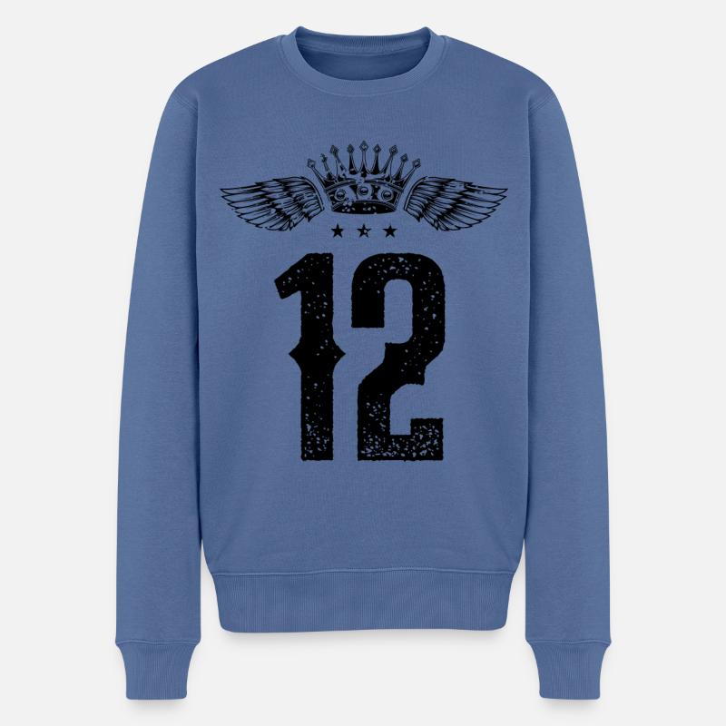 12 Zahl Krone - Männer Premium Bio Pullover - Taubenblau