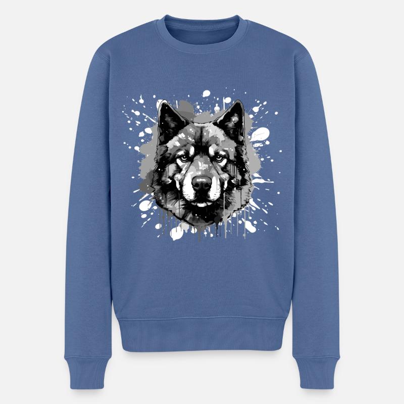 Akita Hund Kopf - Männer Premium Bio Pullover - Taubenblau
