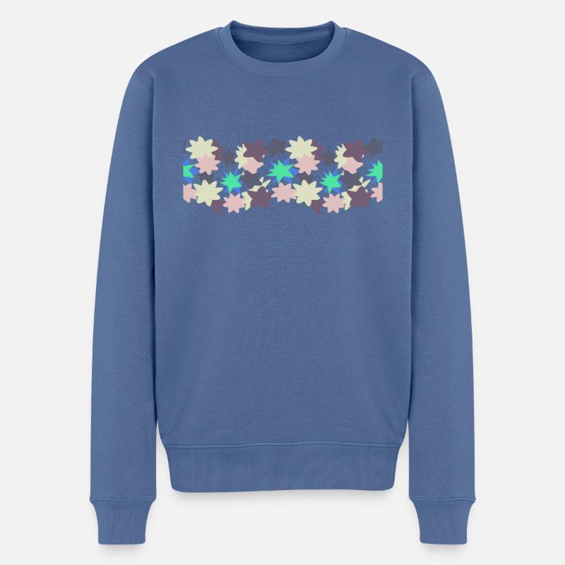 Rayures fleuries - Pull Premium bio Homme - bleu pigeon