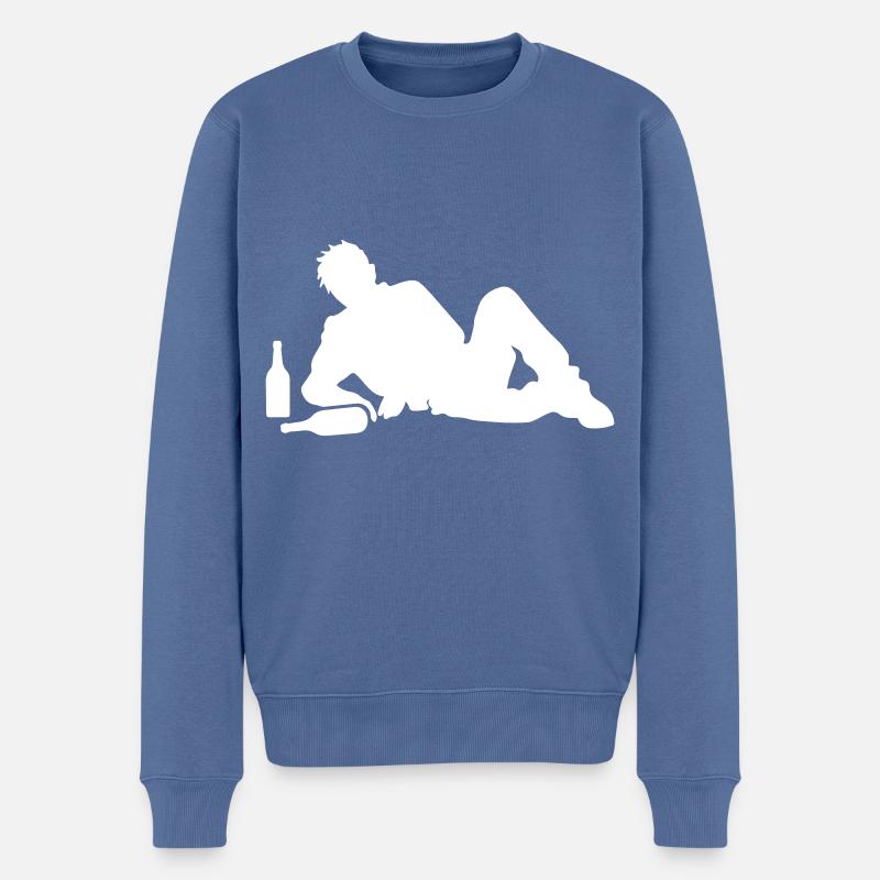Betrunken Drunk Mann Saufen - Männer Premium Bio Pullover - Taubenblau