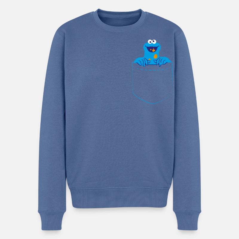 Sesamstraße Krümelmonster Brust - Männer Premium Bio Pullover - Taubenblau