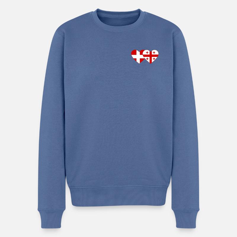 Danemark Géorgie drapeau coeur utilisé - Pull Premium bio Homme - bleu pigeon