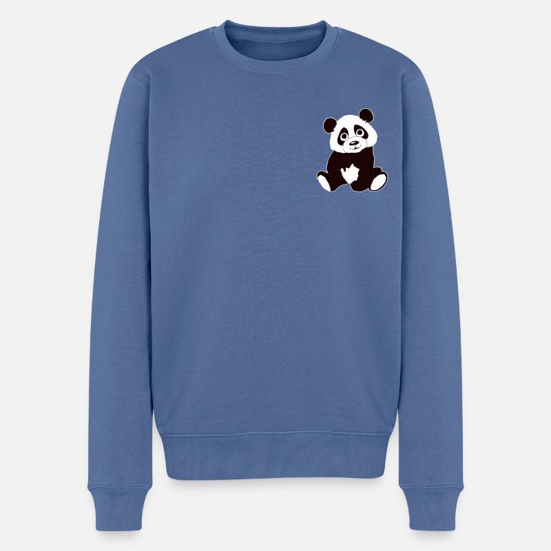 Panda (logo petit, blanc) - Pull Premium bio Homme - bleu pigeon
