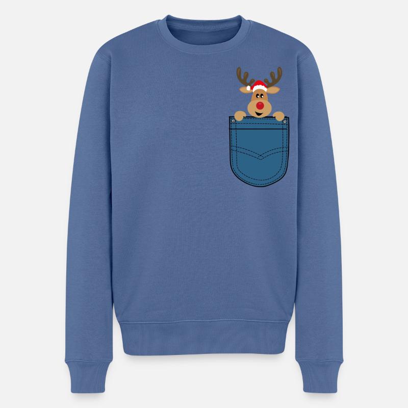 Weihnachten Elch in Brusttasche - Männer Premium Bio Pullover - Taubenblau