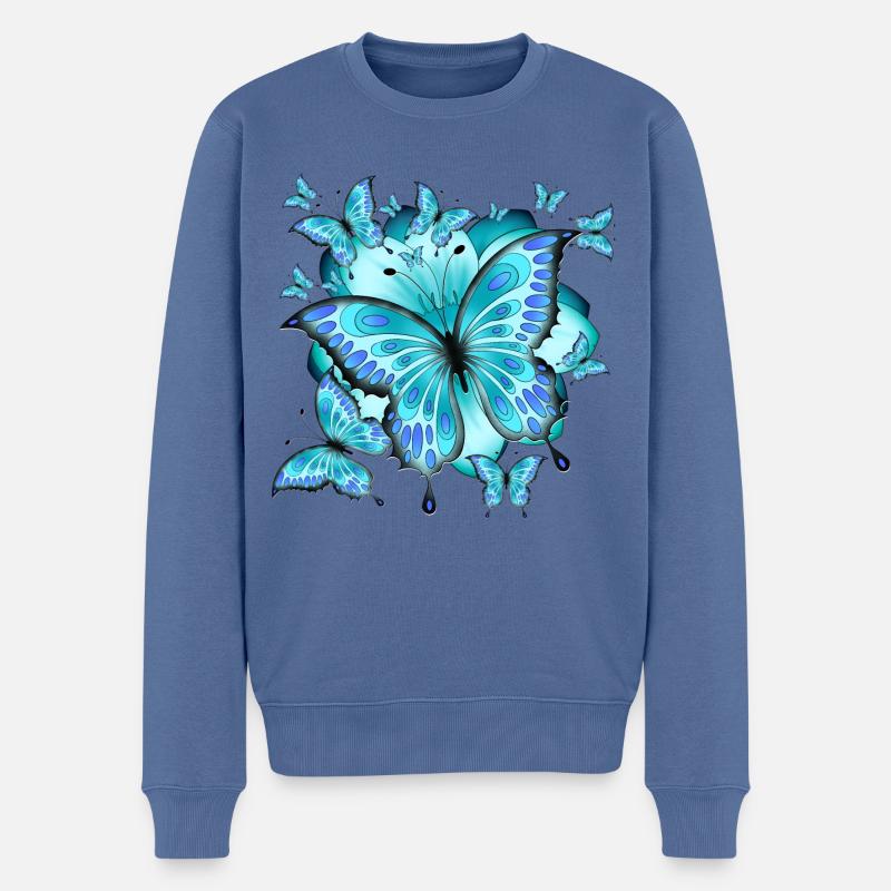Papillons avec fleur - Pull Premium bio Homme - bleu pigeon