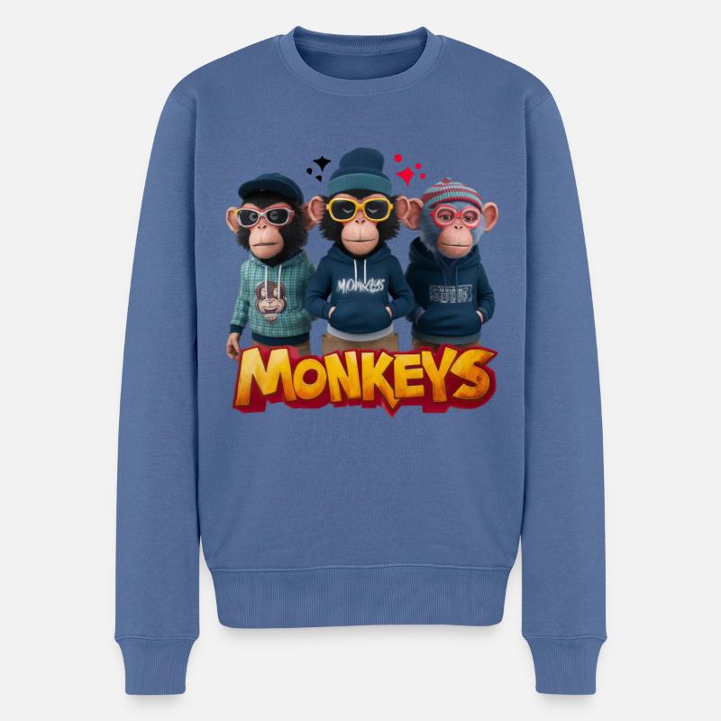 Monkeys 2 - Pull Premium bio Homme - bleu pigeon