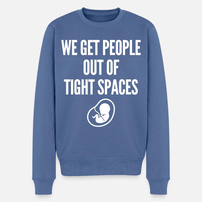 Lustiger Geburtshilfe-Slogan - Männer Premium Bio Pullover - Taubenblau