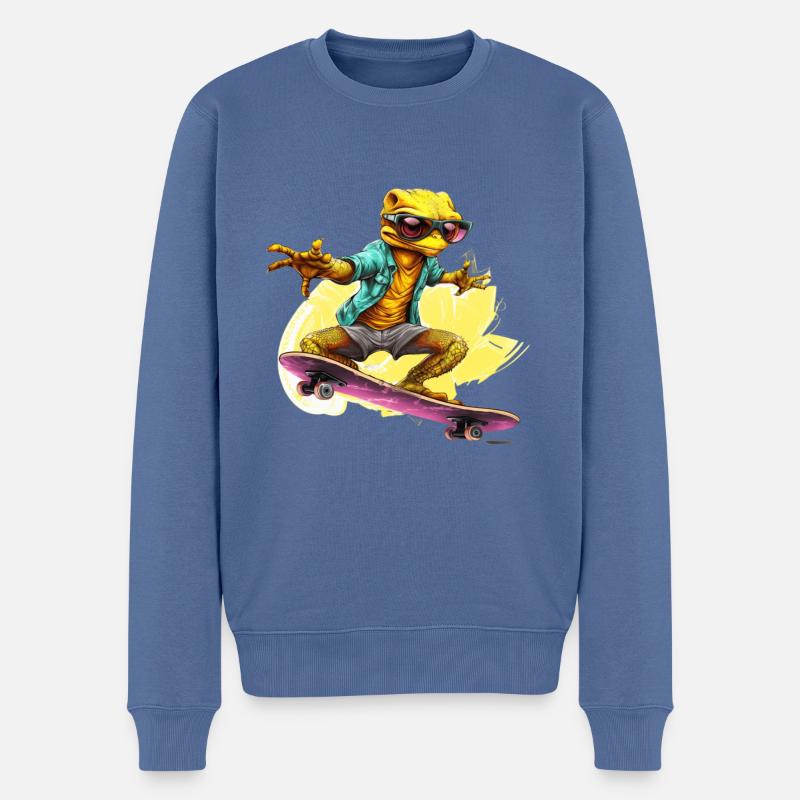 Patineur Gecko - Pull Premium bio Homme - bleu pigeon