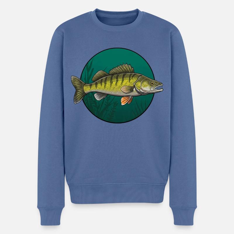 Zander Angeln Raubfisch Fischen - Männer Premium Bio Pullover - Taubenblau