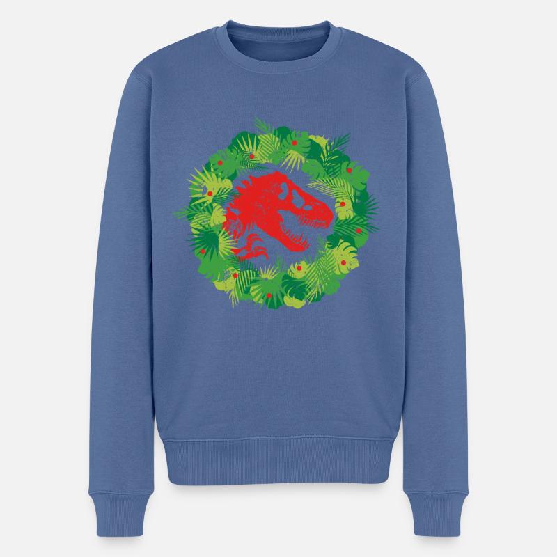 Jurassic World Weihnachts Design T-Rex Mit Kranz - Männer Premium Bio Pullover - Taubenblau