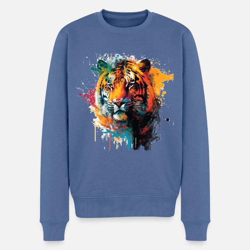 Tigerkopf Geschenk - Männer Premium Bio Pullover - Taubenblau