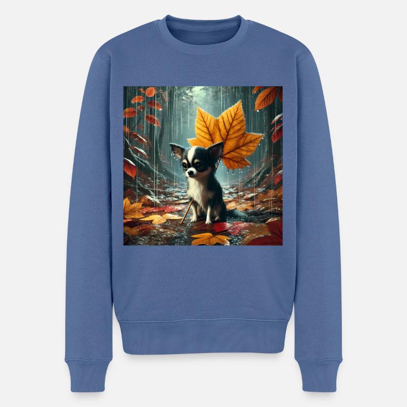 Trauriger Chihuahua im Regen im Herbst - Männer Premium Bio Pullover - Taubenblau